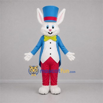 Custom White and Blue Magician Rabbit Mascot Costume Adult Full Body Suit for Magic Shows