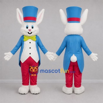 Custom White and Blue Magician Rabbit Mascot Costume Adult Full Body Suit for Magic Shows