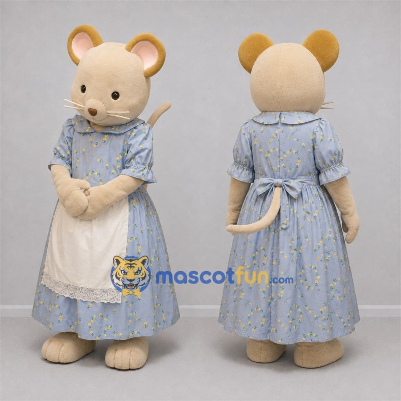 Custom Cream and Light Blue Mouse Mascot Costume Adult Full Body Suit for Storytelling Events