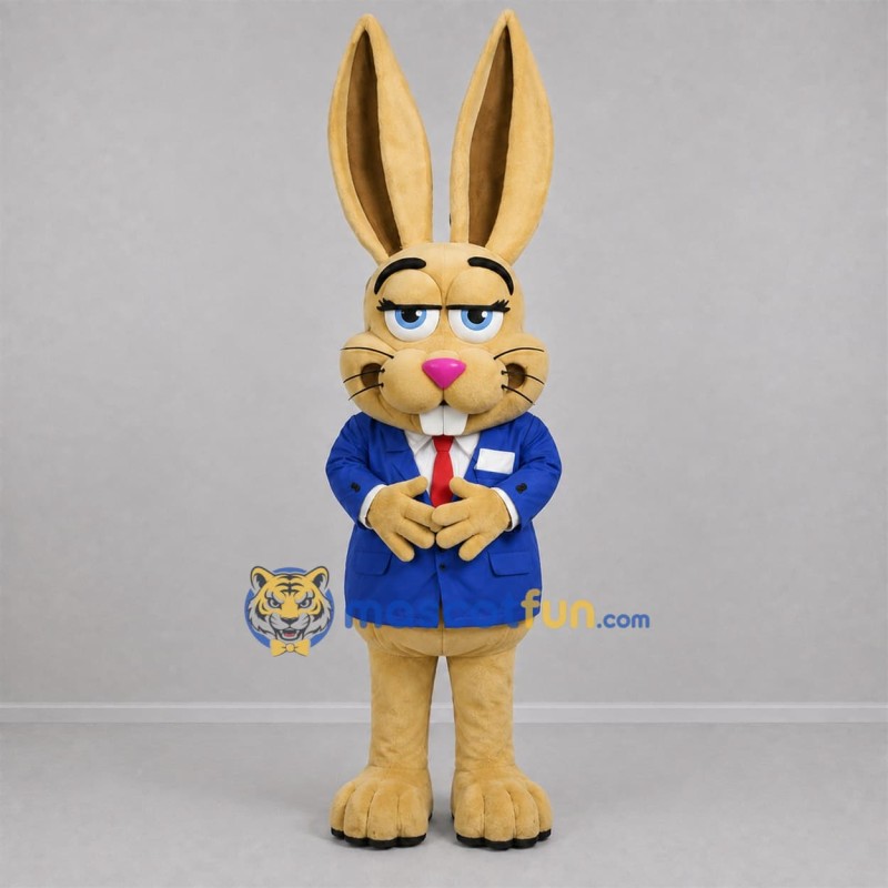Custom Tan and Blue Rabbit Mascot Costume Adult Full Body Suit for School Events Custom Tan and Blue Rabbit Mascot Costume Adult Full Body Suit for School Events