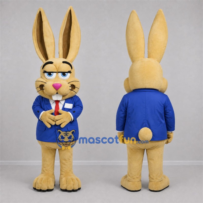 Custom Tan and Blue Rabbit Mascot Costume Adult Full Body Suit for School Events Custom Tan and Blue Rabbit Mascot Costume Adult Full Body Suit for School Events