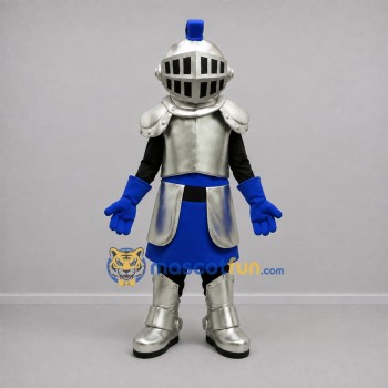 Custom Silver and Blue Knight Mascot Costume Adult Full Body Suit for Medieval Events
