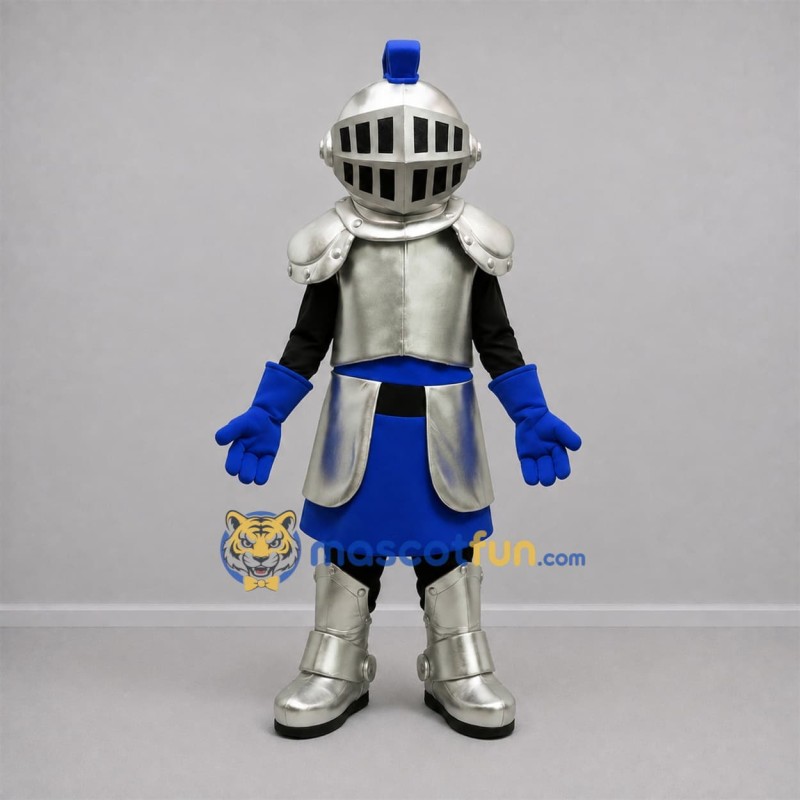 Custom Silver and Blue Knight Mascot Costume Adult Full Body Suit for Medieval Events Custom Silver and Blue Knight Mascot Costume Adult Full Body Suit for Medieval Events