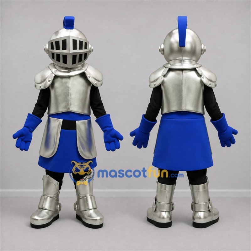 Custom Silver and Blue Knight Mascot Costume Adult Full Body Suit for Medieval Events Custom Silver and Blue Knight Mascot Costume Adult Full Body Suit for Medieval Events