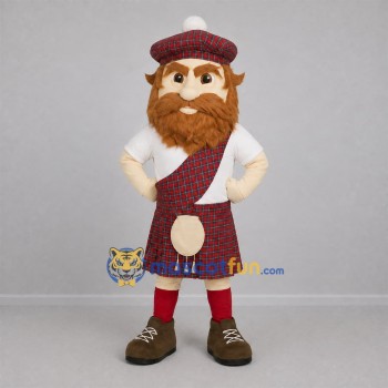 Custom White and Red Highlander Mascot Costume Adult Full Body Suit for Cultural Events