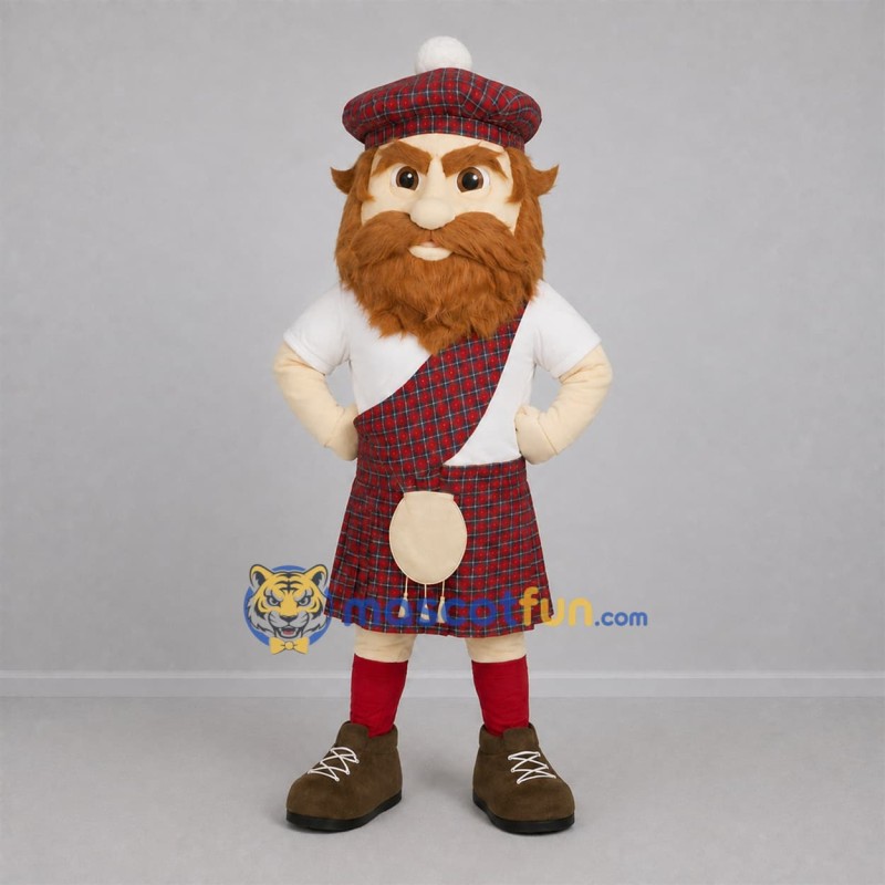 Custom White and Red Highlander Mascot Costume Adult Full Body Suit for Cultural Events Custom White and Red Highlander Mascot Costume Adult Full Body Suit for Cultural Events