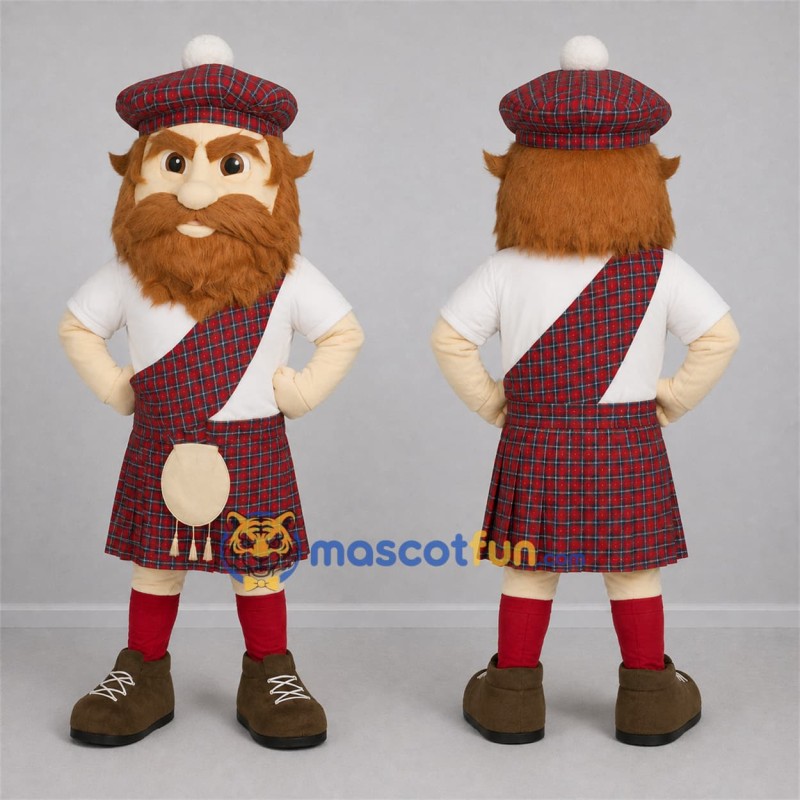 Custom White and Red Highlander Mascot Costume Adult Full Body Suit for Cultural Events Custom White and Red Highlander Mascot Costume Adult Full Body Suit for Cultural Events