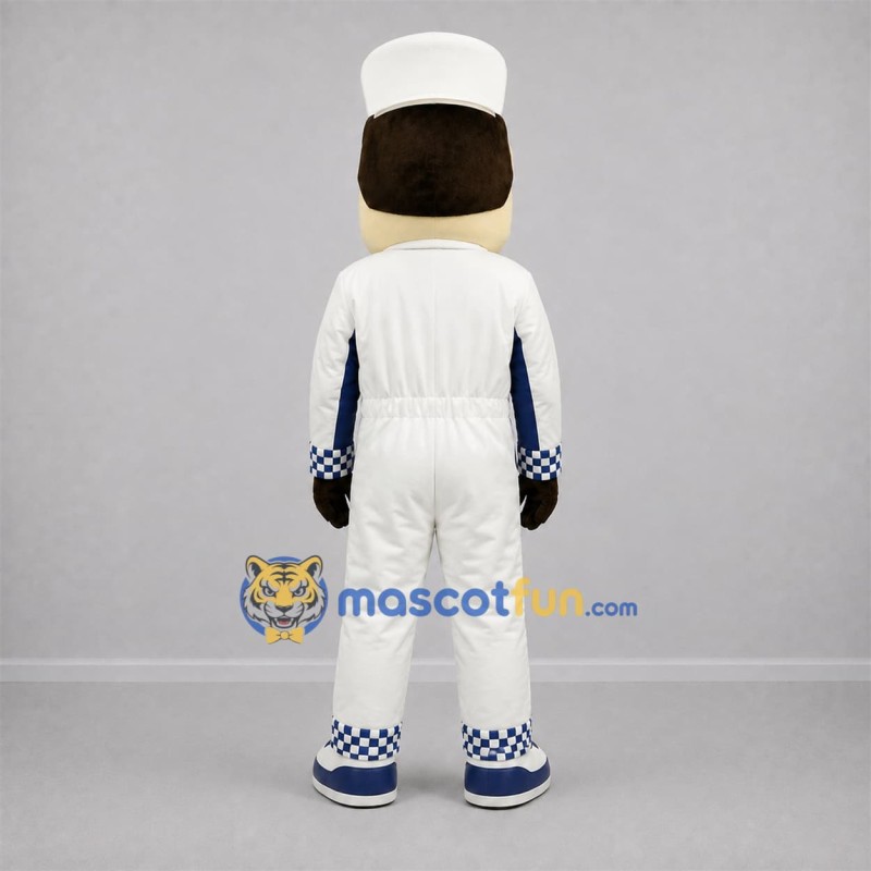 Custom White and Blue Race Car Driver Mascot Costume Adult Full Body Suit for Racing Events Custom White and Blue Race Car Driver Mascot Costume Adult Full Body Suit for Racing Events