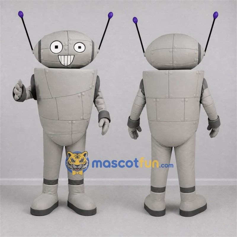 Custom Silver and Gray Robot Mascot Costume Adult Full Body Suit for Science Events Custom Silver and Gray Robot Mascot Costume Adult Full Body Suit for Science Events
