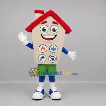 Custom Cream and Red House Mascot Costume Adult Full Body Suit for Home Improvement Events