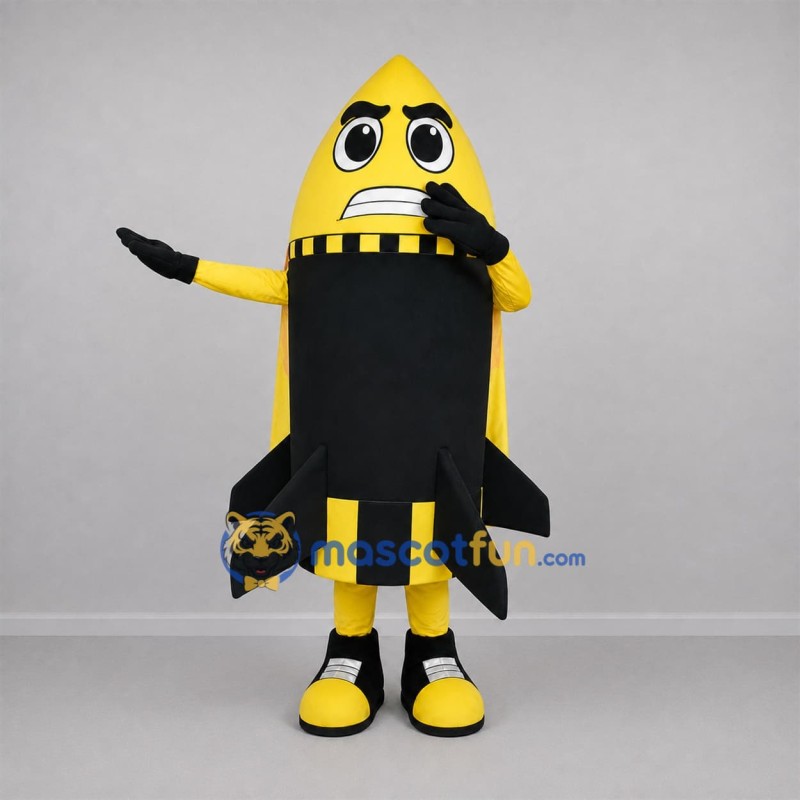 Custom Yellow and Black Rocket Mascot Costume Adult Full Body Suit for Space Events Custom Yellow and Black Rocket Mascot Costume Adult Full Body Suit for Space Events
