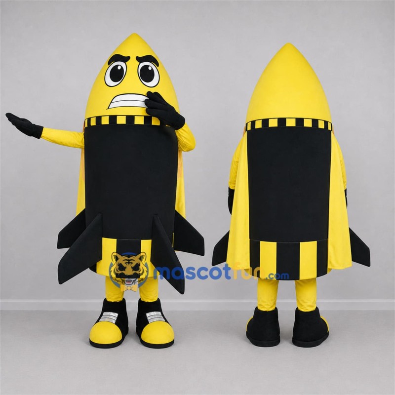 Custom Yellow and Black Rocket Mascot Costume Adult Full Body Suit for Space Events Custom Yellow and Black Rocket Mascot Costume Adult Full Body Suit for Space Events