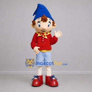 Custom Red and Blue Elf Boy Mascot Costume Adult Full Body Suit for Storytelling Events