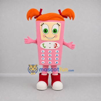 Custom Pink and Orange Mobile Phone Mascot Costume Adult Full Body Suit for Technology Events Custom Pink and Orange Mobile Phone Mascot Costume Adult Full Body Suit for Technology Events