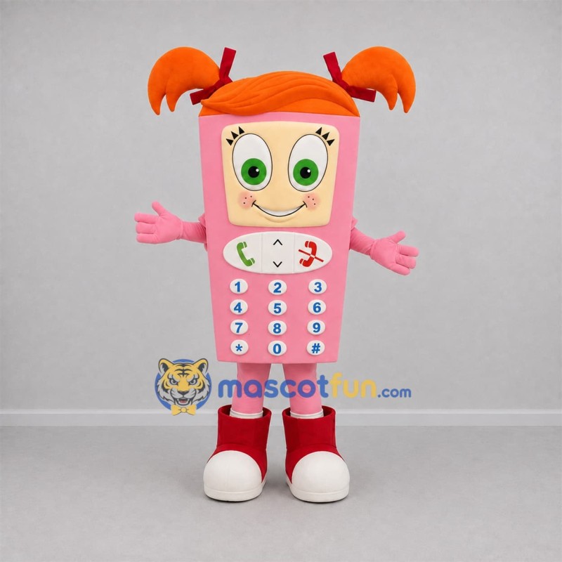 Custom Pink and Orange Mobile Phone Mascot Costume Adult Full Body Suit for Technology Events Custom Pink and Orange Mobile Phone Mascot Costume Adult Full Body Suit for Technology Events