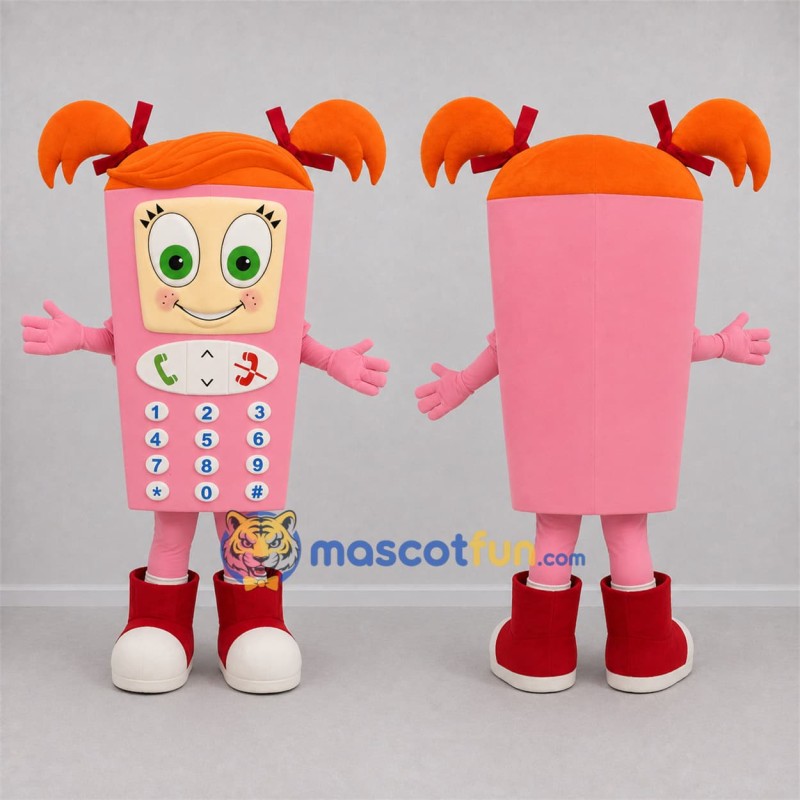 Custom Pink and Orange Mobile Phone Mascot Costume Adult Full Body Suit for Technology Events Custom Pink and Orange Mobile Phone Mascot Costume Adult Full Body Suit for Technology Events