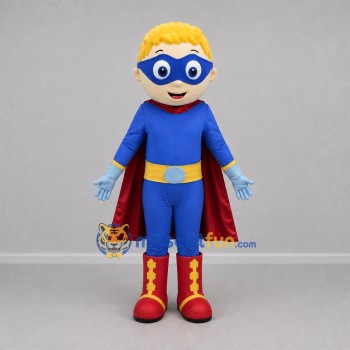 Custom Blue and Red Superhero Boy Mascot Costume Adult Full Body Suit for Birthday Parties