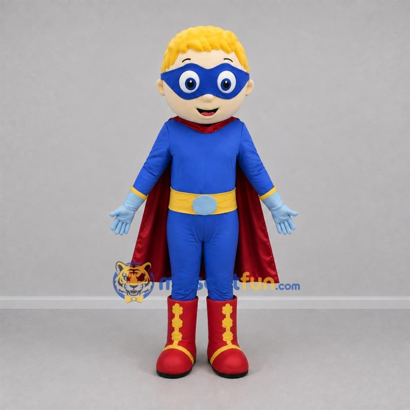 Custom Blue and Red Superhero Boy Mascot Costume Adult Full Body Suit for Birthday Parties Custom Blue and Red Superhero Boy Mascot Costume Adult Full Body Suit for Birthday Parties