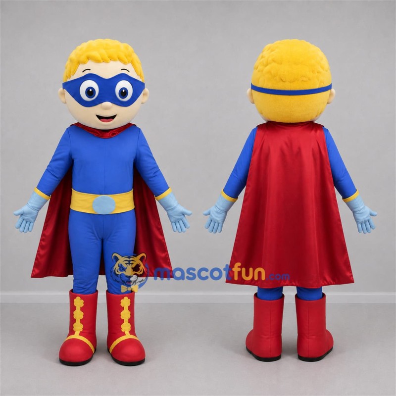 Custom Blue and Red Superhero Boy Mascot Costume Adult Full Body Suit for Birthday Parties Custom Blue and Red Superhero Boy Mascot Costume Adult Full Body Suit for Birthday Parties
