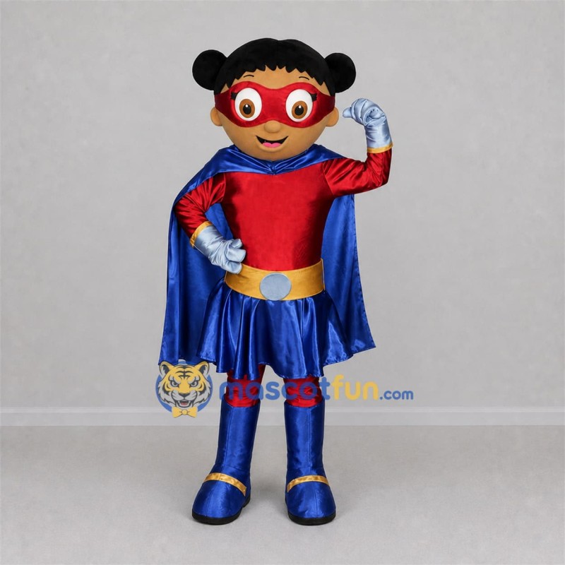 Custom Red and Blue Superhero Girl Mascot Costume Adult Full Body Suit for Birthday Parties Custom Red and Blue Superhero Girl Mascot Costume Adult Full Body Suit for Birthday Parties