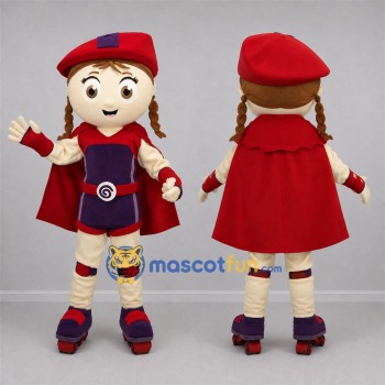 Custom Red and Purple Superhero Girl Mascot Costume Adult Full Body Suit for Birthday Parties