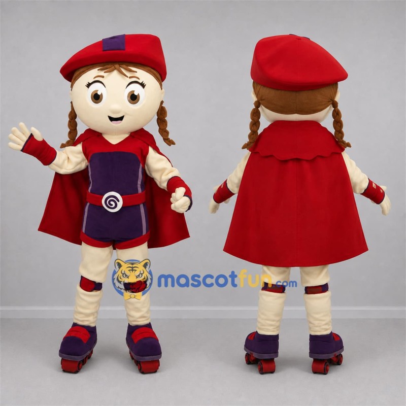 Custom Red and Purple Superhero Girl Mascot Costume Adult Full Body Suit for Birthday Parties