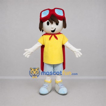 Custom Yellow and Red Superhero Boy Mascot Costume Adult Full Body Suit for Birthday Parties Custom Yellow and Red Superhero Boy Mascot Costume Adult Full Body Suit for Birthday Parties