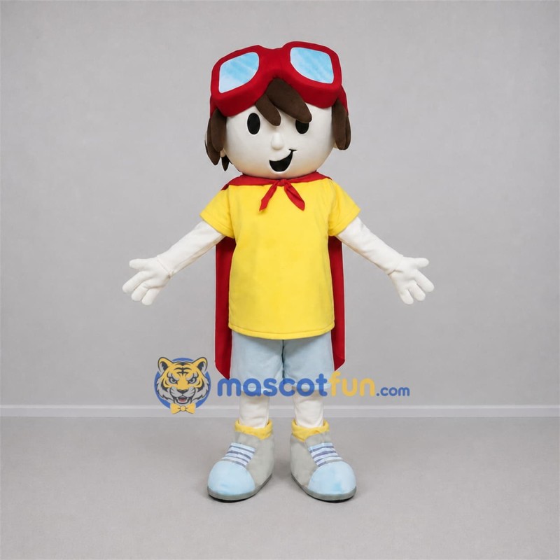 Custom Yellow and Red Superhero Boy Mascot Costume Adult Full Body Suit for Birthday Parties Custom Yellow and Red Superhero Boy Mascot Costume Adult Full Body Suit for Birthday Parties