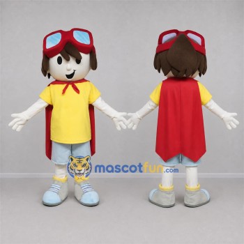 Custom Yellow and Red Superhero Boy Mascot Costume Adult Full Body Suit for Birthday Parties