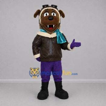 Custom Brown and Purple Aviator Dog Mascot Costume Adult Full Body Suit for Aviation Events Custom Brown and Purple Aviator Dog Mascot Costume Adult Full Body Suit for Aviation Events