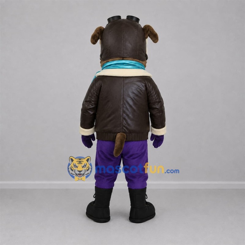 Custom Brown and Purple Aviator Dog Mascot Costume Adult Full Body Suit for Aviation Events Custom Brown and Purple Aviator Dog Mascot Costume Adult Full Body Suit for Aviation Events