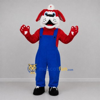 Custom Red and Blue Nurse Dog Mascot Costume Adult Full Body Suit for Health Events Custom Red and Blue Nurse Dog Mascot Costume Adult Full Body Suit for Health Events