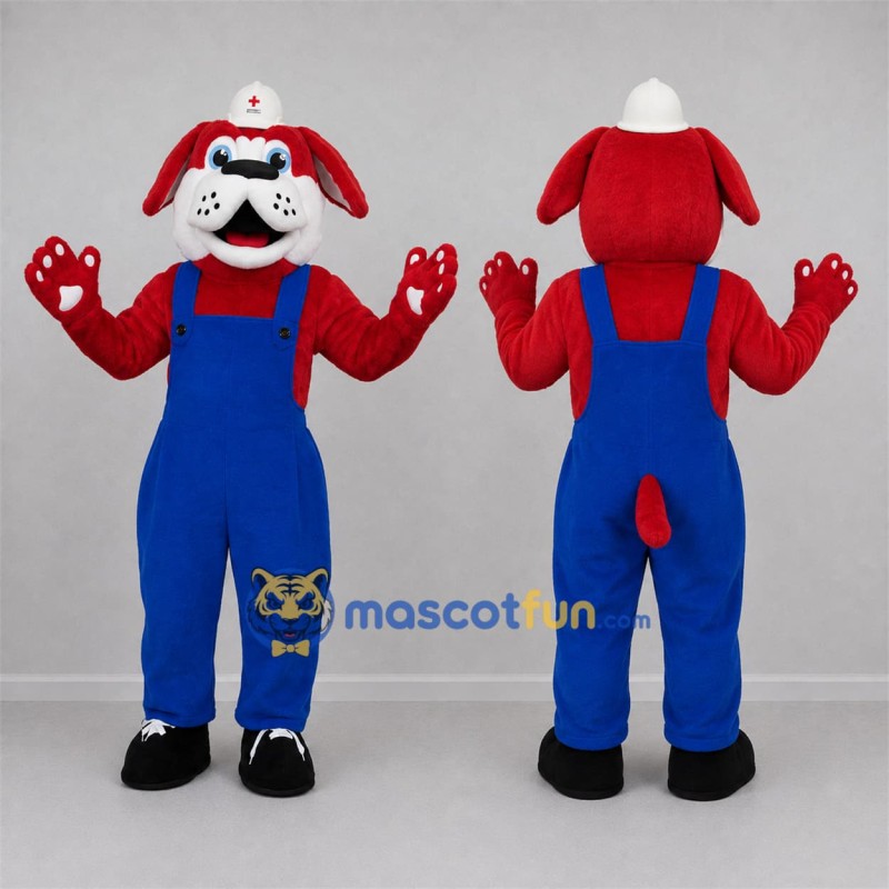Custom Red and Blue Nurse Dog Mascot Costume Adult Full Body Suit for Health Events Custom Red and Blue Nurse Dog Mascot Costume Adult Full Body Suit for Health Events