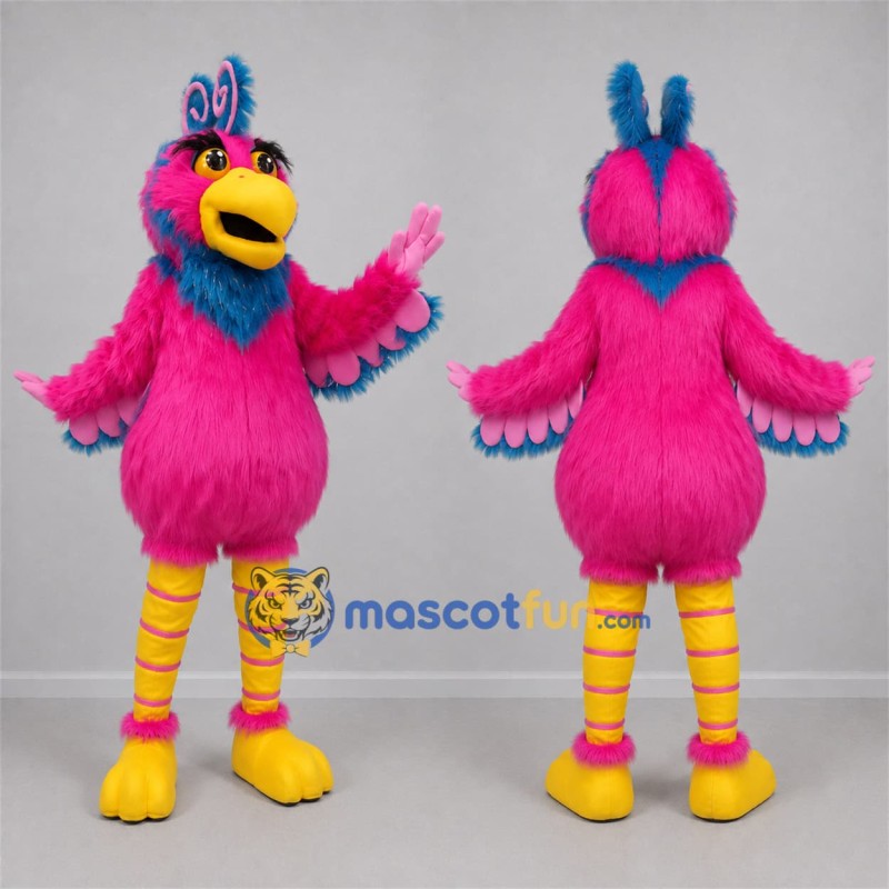 Custom Pink and Blue Tropical Bird Mascot Costume Adult Full Body Suit for Summer Events Custom Pink and Blue Tropical Bird Mascot Costume Adult Full Body Suit for Summer Events