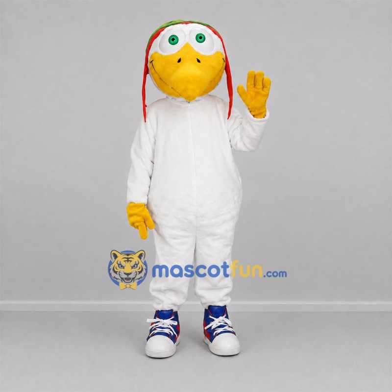 Custom White and Green Aviator Bird Mascot Costume Adult Full Body Suit for Aviation Events Custom White and Green Aviator Bird Mascot Costume Adult Full Body Suit for Aviation Events