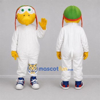 Custom White and Green Aviator Bird Mascot Costume Adult Full Body Suit for Aviation Events
