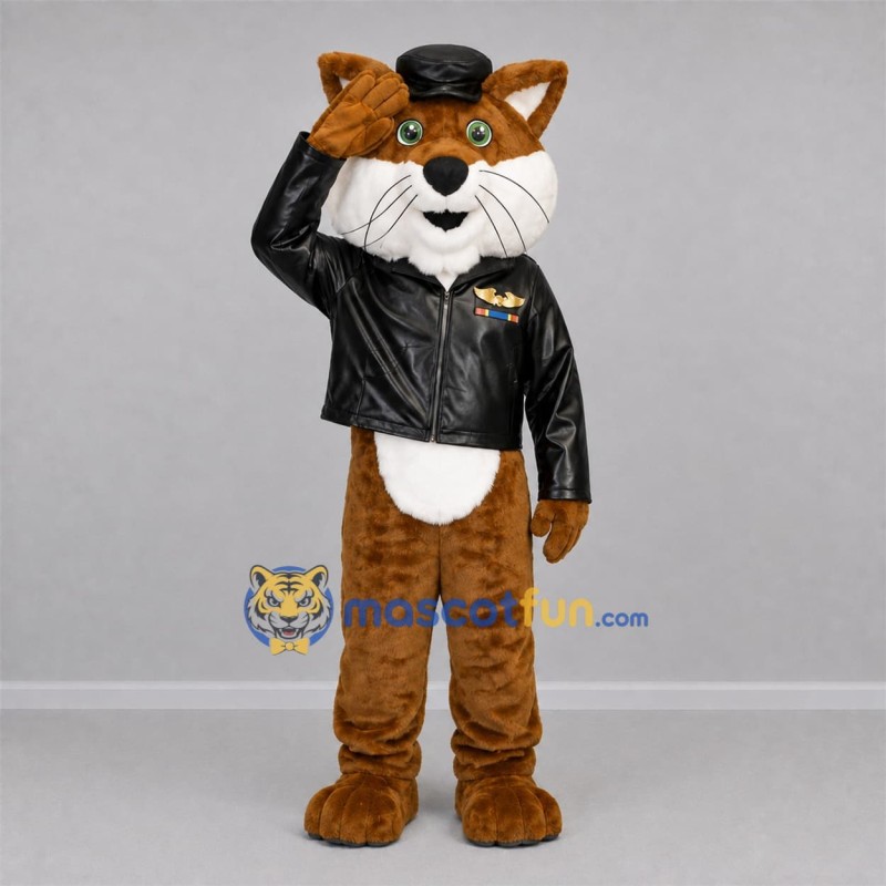 Custom Brown and Black Pilot Fox Mascot Costume Adult Full Body Suit for Aviation Events Custom Brown and Black Pilot Fox Mascot Costume Adult Full Body Suit for Aviation Events