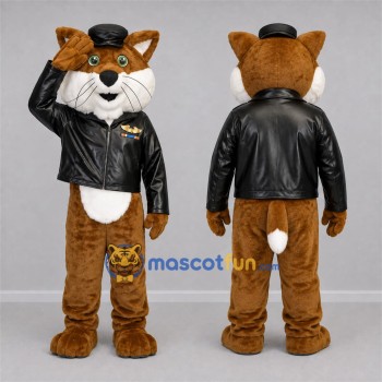 Custom Brown and Black Pilot Fox Mascot Costume Adult Full Body Suit for Aviation Events