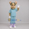 Custom Tan and Light Blue Doctor Rabbit Mascot Costume Adult Full Body Suit for Health Events