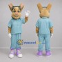 Custom Tan and Light Blue Doctor Rabbit Mascot Costume Adult Full Body Suit for Health Events