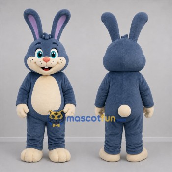 Custom Blue Gray and Cream Rabbit Mascot Costume Adult Full Body Suit for Easter Events