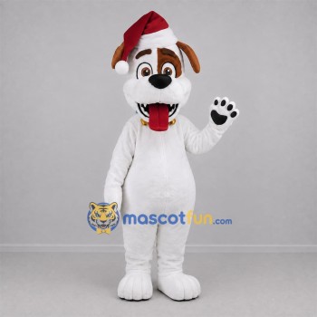 Custom White and Red Christmas Dog Mascot Costume Adult Full Body Suit for Christmas Events Custom White and Red Christmas Dog Mascot Costume Adult Full Body Suit for Christmas Events