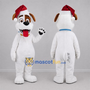 Custom White and Red Christmas Dog Mascot Costume Adult Full Body Suit for Christmas Events