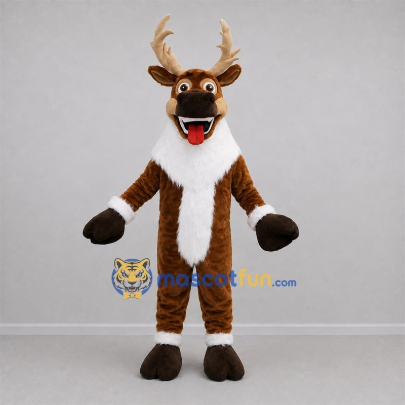 Custom Brown and White Winged Reindeer Mascot Costume Adult Full Body Suit for Christmas Events Custom Brown and White Winged Reindeer Mascot Costume Adult Full Body Suit for Christmas Events