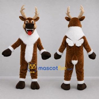 Custom Brown and White Winged Reindeer Mascot Costume Adult Full Body Suit for Christmas Events
