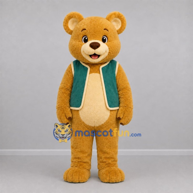 Custom Tan and Green Teddy Bear Mascot Costume Adult Full Body Suit for School Events Custom Tan and Green Teddy Bear Mascot Costume Adult Full Body Suit for School Events