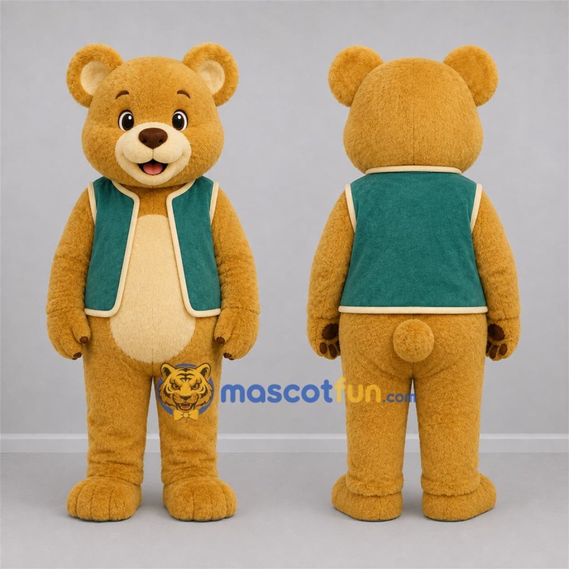 Custom Tan and Green Teddy Bear Mascot Costume Adult Full Body Suit for School Events Custom Tan and Green Teddy Bear Mascot Costume Adult Full Body Suit for School Events