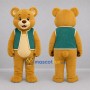 Custom Tan and Green Teddy Bear Mascot Costume Adult Full Body Suit for School Events
