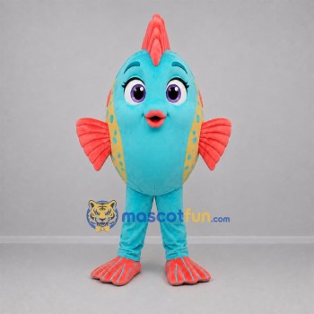 Custom Turquoise and Coral Fish Mascot Costume Adult Full Body Suit for Ocean Events Custom Turquoise and Coral Fish Mascot Costume Adult Full Body Suit for Ocean Events