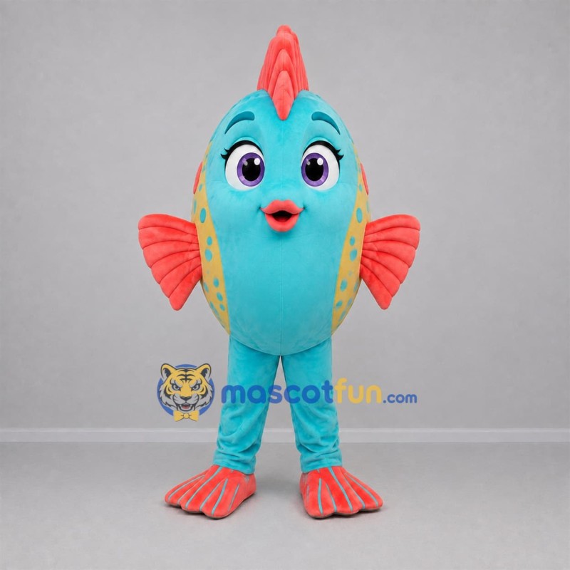 Custom Turquoise and Coral Fish Mascot Costume Adult Full Body Suit for Ocean Events Custom Turquoise and Coral Fish Mascot Costume Adult Full Body Suit for Ocean Events